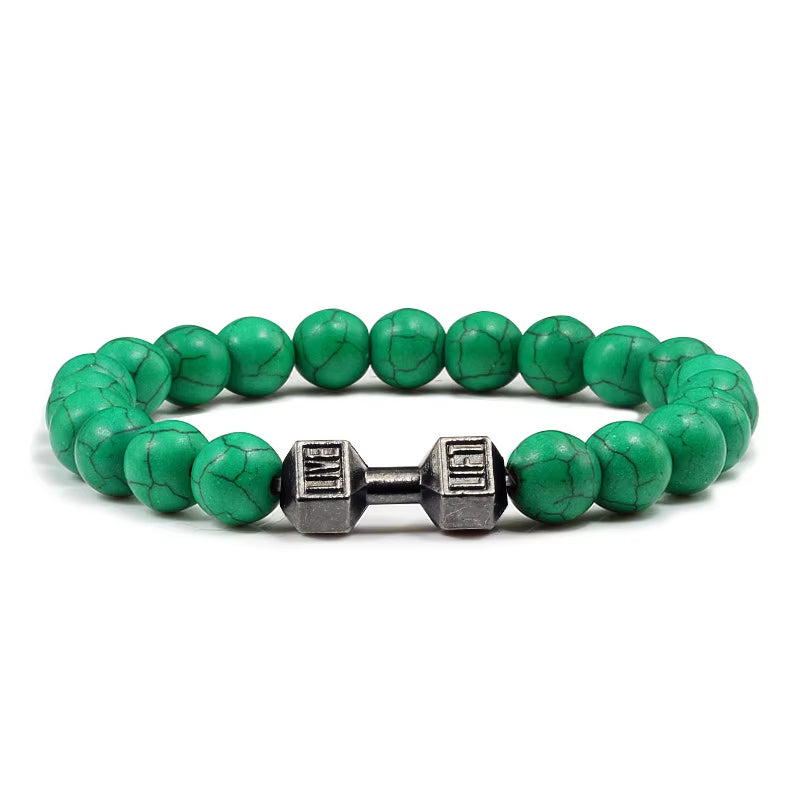 Natural Stone and Metal Dumbbell Bracelets