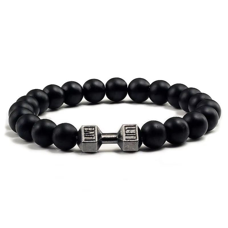 Natural Stone and Metal Dumbbell Bracelets