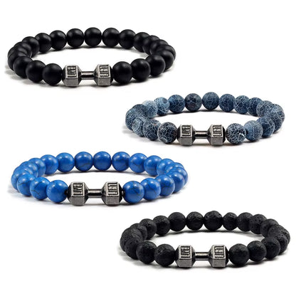 Natural Stone and Metal Dumbbell Bracelets