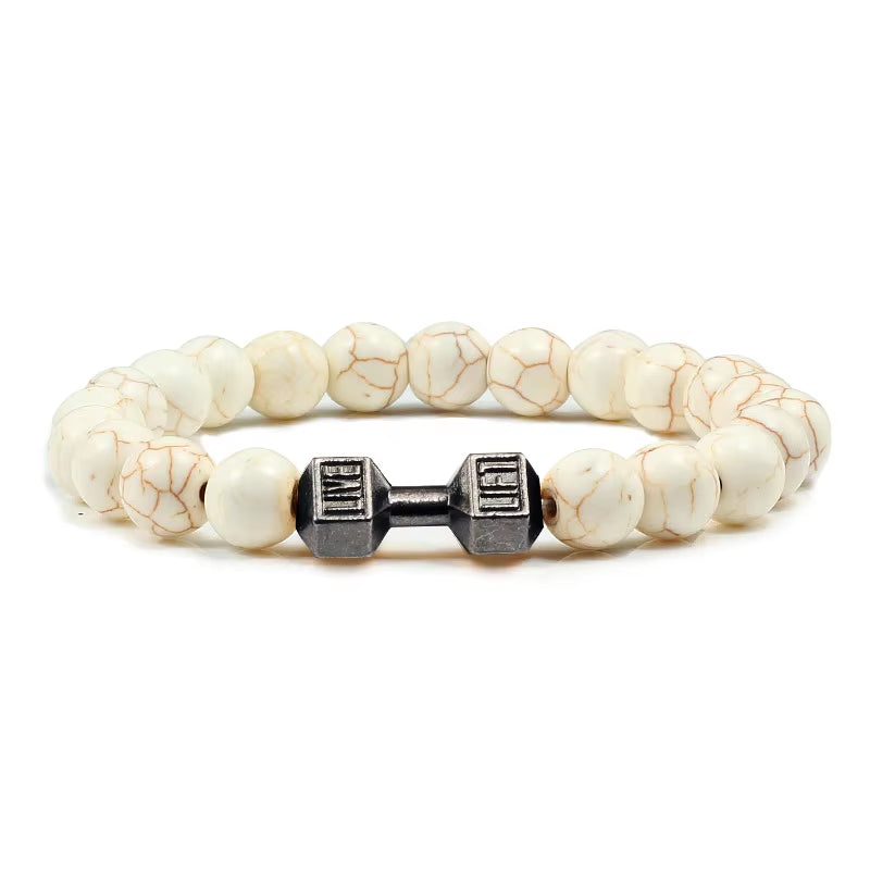 Natural Stone and Metal Dumbbell Bracelets