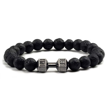 Natural Stone and Metal Dumbbell Bracelets