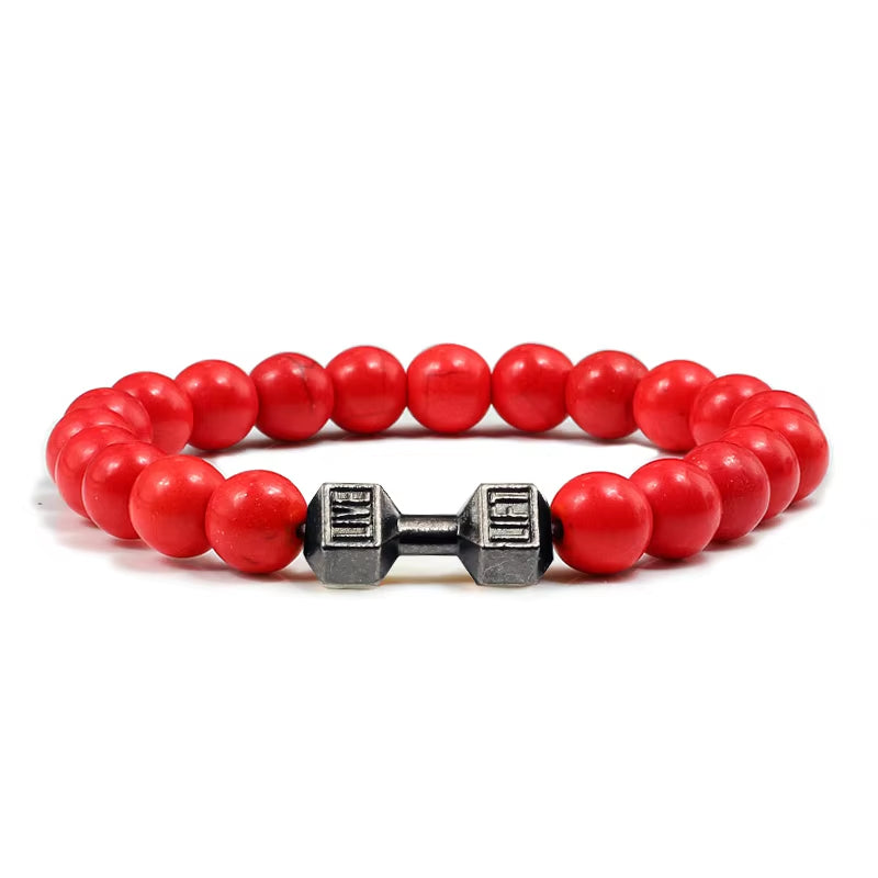 Natural Stone and Metal Dumbbell Bracelets