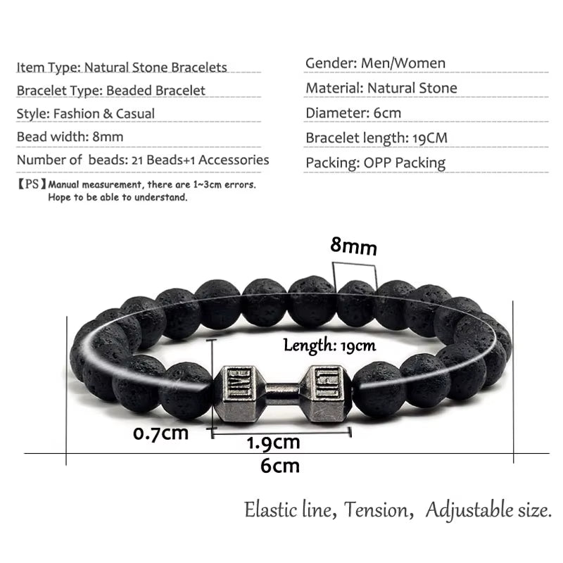 Natural Stone and Metal Dumbbell Bracelets