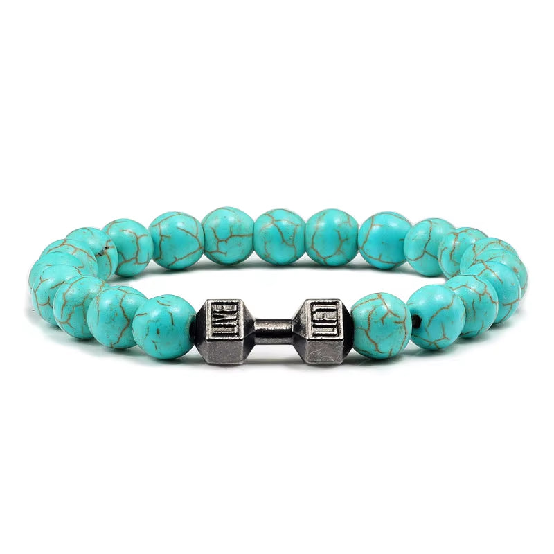 Natural Stone and Metal Dumbbell Bracelets