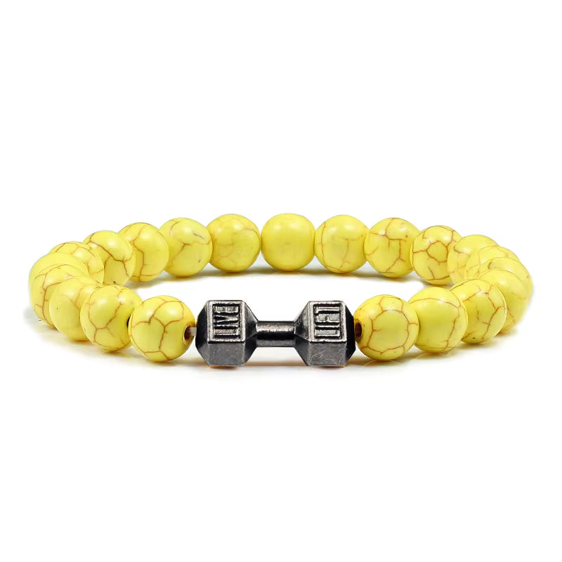 Natural Stone and Metal Dumbbell Bracelets